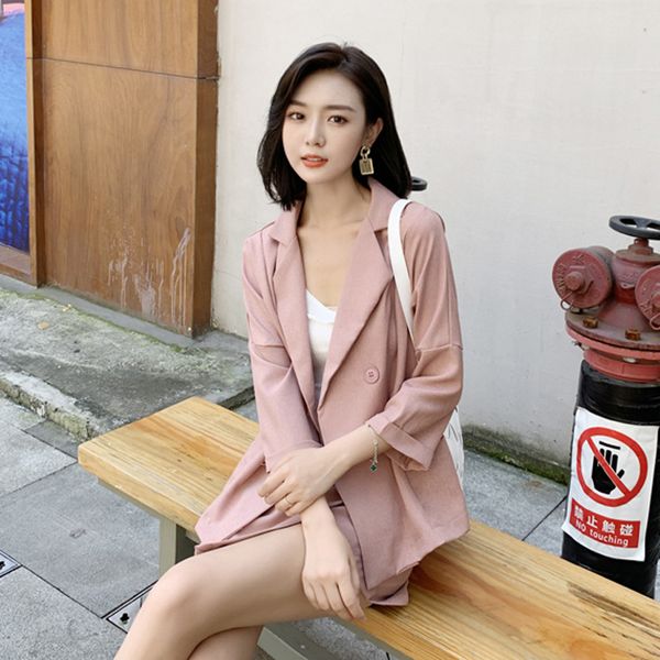 

two piece dress [ewq] 2021 spring autumn ladies office coat long sleeve plus size women balzer+high waist pants girl pink 2 set qz777, White
