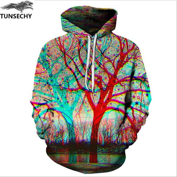 

tunsechy brand harajuku fashion male/female 3d digital printing tree hooded us hoodies sweatshirts s-xxxl, Black