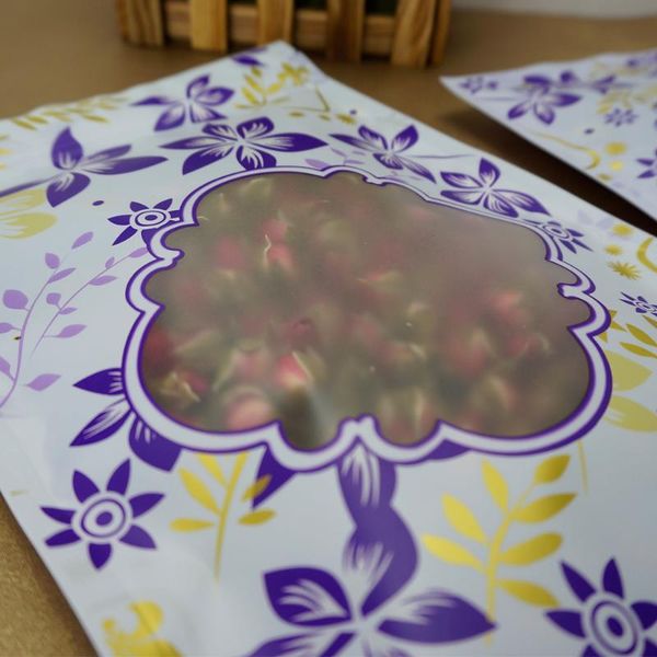 

арахис пакет zip уплотнительную 100шт purple flower printed сумка для хранения мешок с matte transparent window пластиковых пакетов