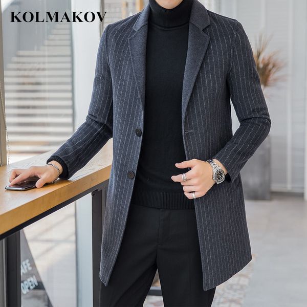 

kolmakov men's clothing 2018 wool & blends mens woolen coats double faced striped jackets selling autumn winter wool coats, Black