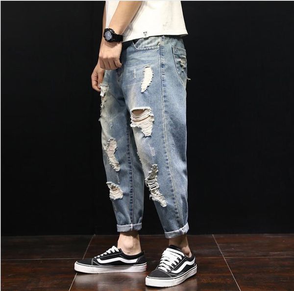 

ss summer designer new jeans mens pants harlan hole jean loose large size jeans fashion luxury comfortable mans jeans street hip hop denim, Blue