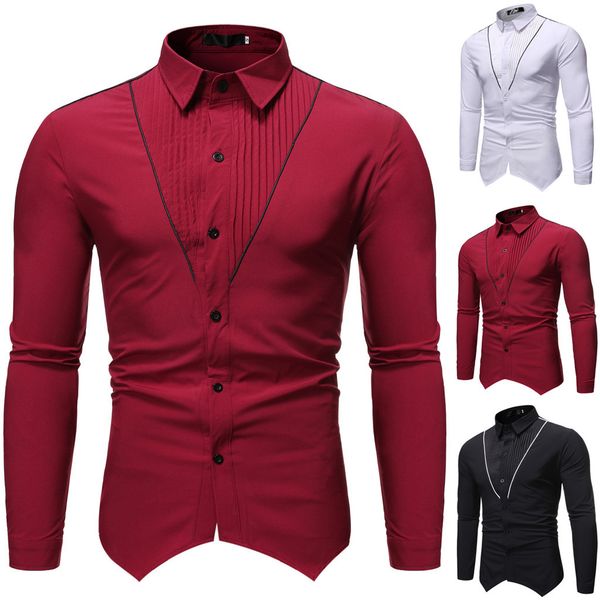 

men fashion casual long sleeved printed shirt men's autumn winter printed trun-down collar button solid long sleeve blouse, White;black