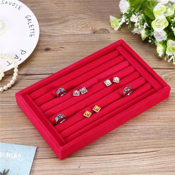 Heiße Verkäufe Mode Tragbare Samt Schmuck Ring Ohrring Einsatz Display Manschettenknöpfe Organizer Box Holz Flache Stapelbare Tablett Halter Lagerung zeigen