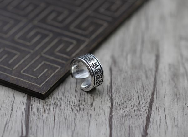 

s925 men's sterling silver rings personality retro classic punk style sanskrit open ring send a gift to love 2019 new 168v