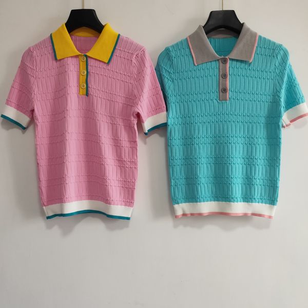 

milan runway sweater 2020 short sleeves lapel neck women's sweaters high end jacquard pullover women designer sweater 0420-5, White;black