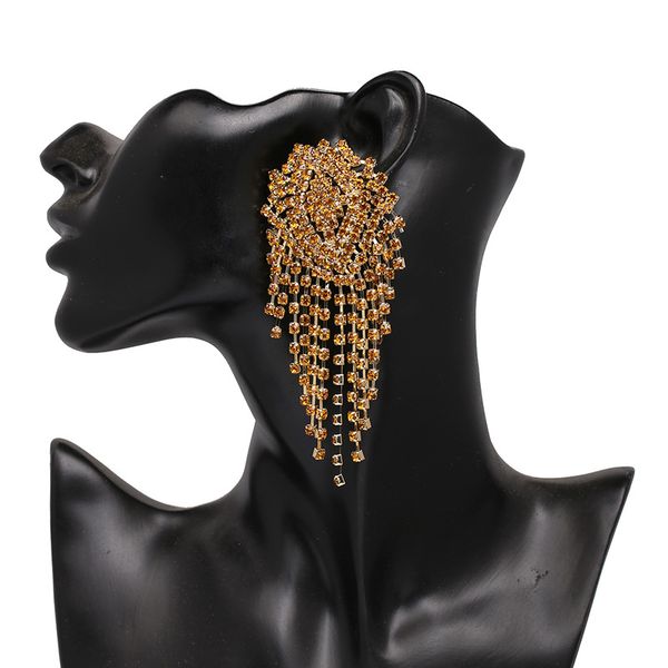 

big rhinestone dangle earrings for women fashion statement crystal tassel earrings 2020 large dangle earing evening jewelry gift, Golden;silver