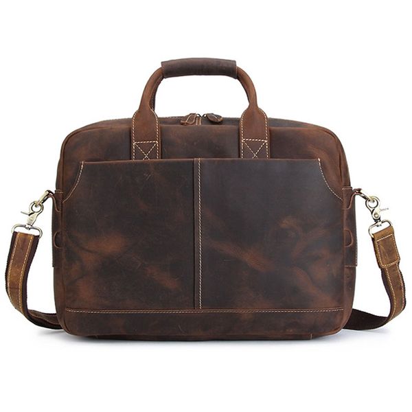 

crazy horse genuine leather men's briefcase vintage messenger shoulder bag men's business laphandbag for male