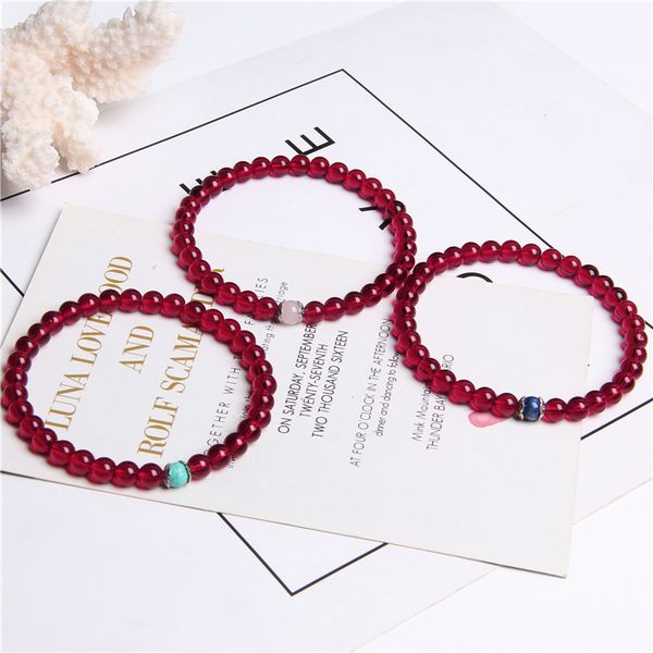 

bohemia red garnet stone round beads bracelet silver charm bracelet women female girls jewelry colourful beads gifts pulseira, Black