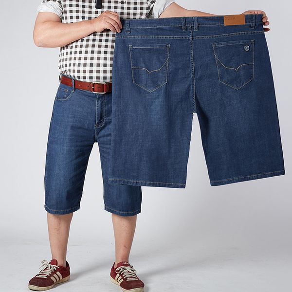 

1385 elasticity large size denim shorts men's casual plus-sized fat capri pants 36-52, Blue