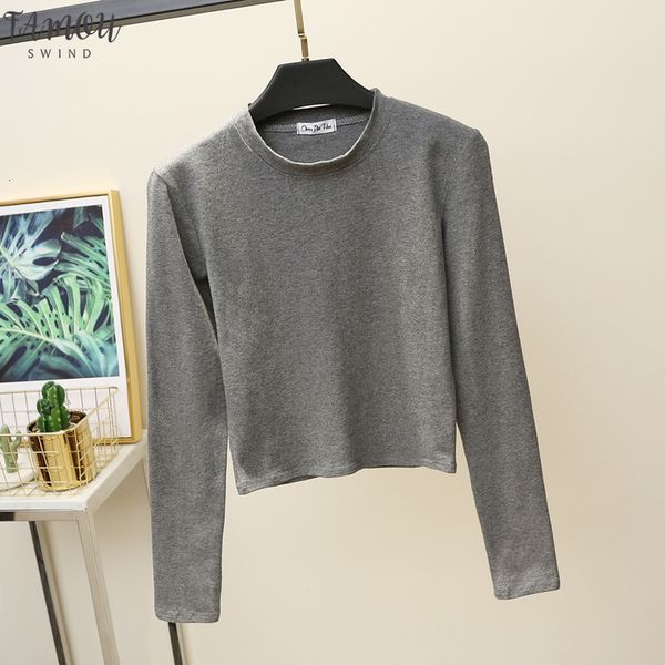 

basic t shirt women long sleeve crop 2020 autumn tee shirt women korean style t shirt cotton new short tshirt, White