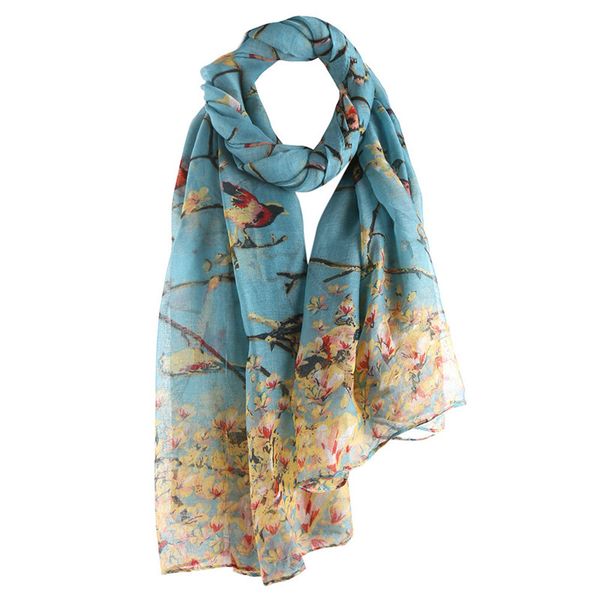 

cotton floral bird printed elegant scarf women long scarf warm wrap shawl female fashion design charming mujer
