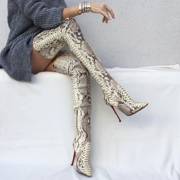 

color snake overknee sharp high nightclub boots boots, Black