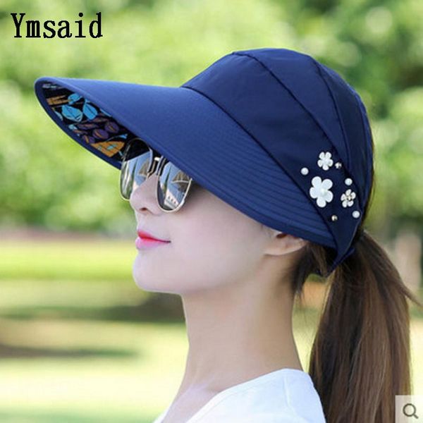 

ymsaid summer sun hats women foldable uv protection sun hat visor suncreen floppy cap chapeau femme outdoor beach hat, Blue;gray