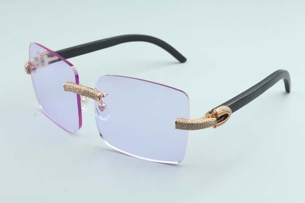 

large frame square simple luxury sunglasses full diamond glasses t3524012-2f luxury frameless natural black wooden temple sunglasses frame, White;black