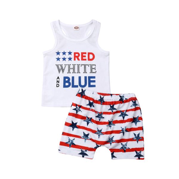 

clothing sets pudcoco fast independence day costume clothes kids baby boys set sleeveless t-shirt +pants outfit, White