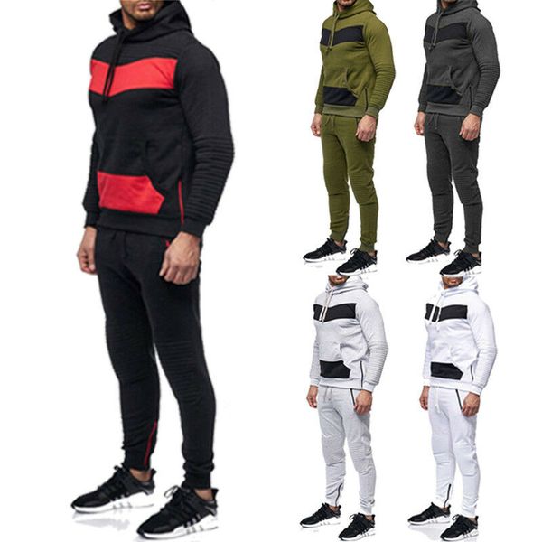 

Mens Autumn Tracksuit Set Hoodie Top & Bottoms Joggers Gym Plain Zip Pockets Slim Fit New Sport Suit