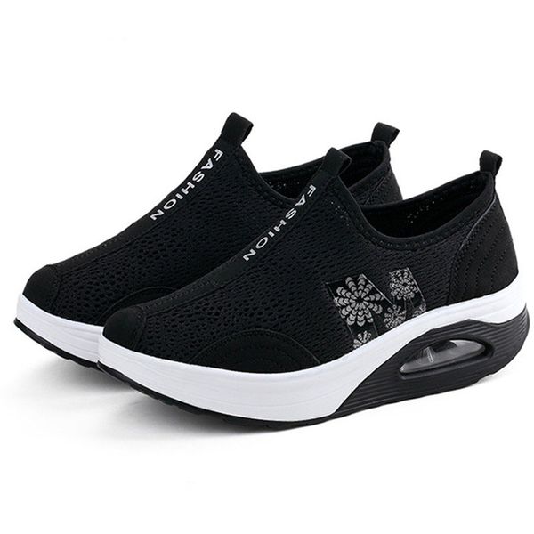 

women summer height mesh swing wedges platform shoes stability, Black;white