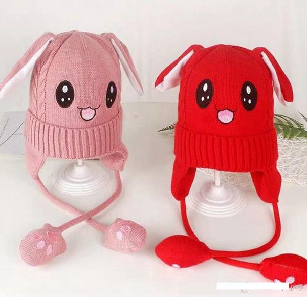 

children animal hats winter warm cartoon knitted hat with jumping ears beanie cap ears jumping cap jj20307, Blue;gray