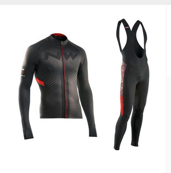 

2019 por team nw northwave cycling long sleeve set maillot ropa ciclismo gel bib pants autumn/winter mtb bike clothing kit, Black;blue