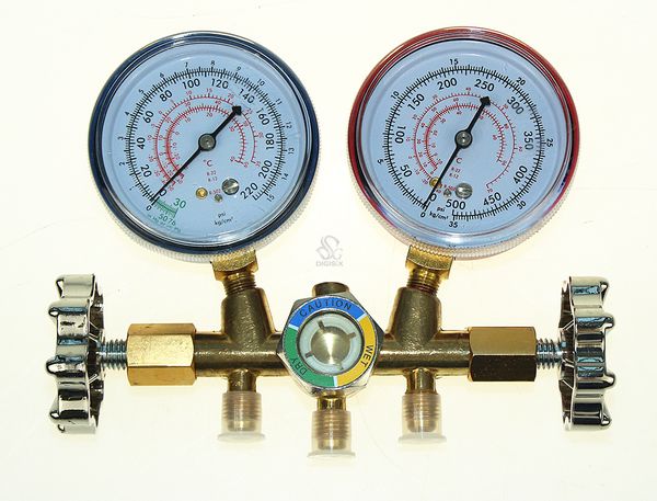 

refrigeration air conditioning r22 r12 r502 a/c ac diagnostic manifold gauge set