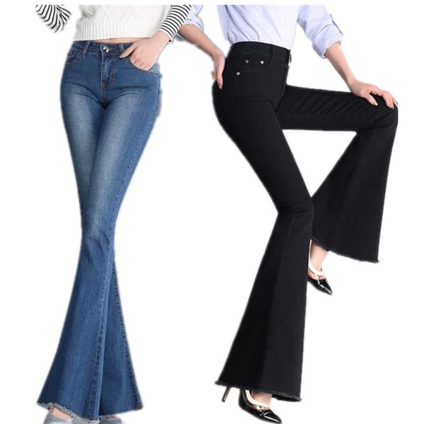 

plus size 26-32highwaist flare jeans women skinny, Blue