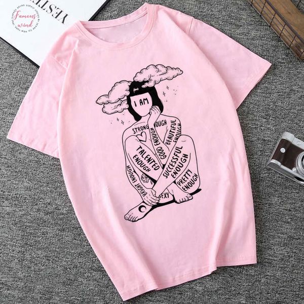 

summer 2019 printing tshirt fashion harajuku funny kawaii feminist power slogan o neck slim fit shirt women korean polyester style, White