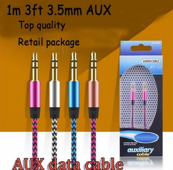 

stock arrival 3.5mm aux audio cables male to male stereo car extension audio cable for mp3 for phone 10 colors with retail package