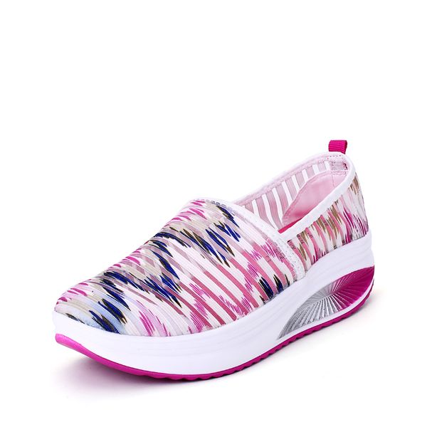 

sneakers women shoes thick bottom rocking shoes lady slip on lazy trainers shaping wedge platform breathable chaussures, Black
