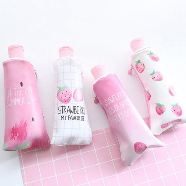 

симпатичные зубная паста пенал для девочек большой кожаный фрукты клубника карандаш сумка коробка студенты школьные принадлежности с точилко