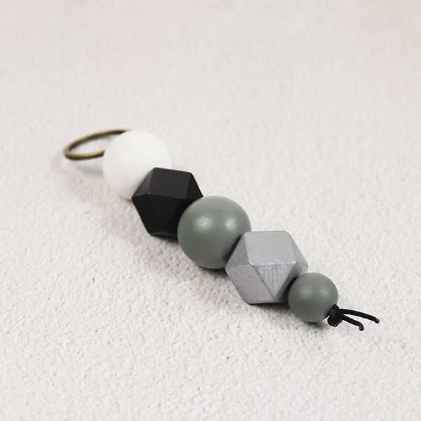 

handmade wooden beads keychain black and white beads key chain key ring llaveros para mujer, Silver