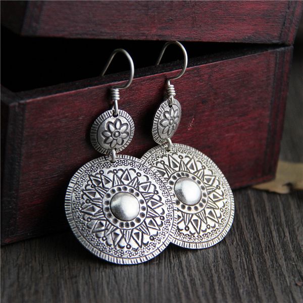 

32*45mm 100% 925 sterling silver vintage bohemia drop earring for women handmade s925 fine jewelry, Golden;silver