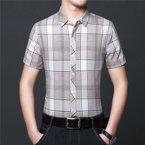 

selling product in 2020 summer men's lapel short-sleeved shirt new fashion youth casual wild plaid shirt men's clothing, White;black