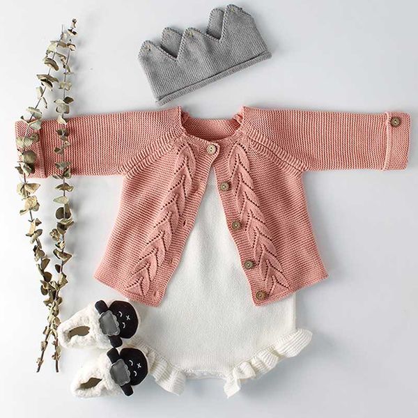 

baby girls clothes autumn baby knitted romper set infant newborn girl cardigan boys sweater cotton jumpsuit for girls, White