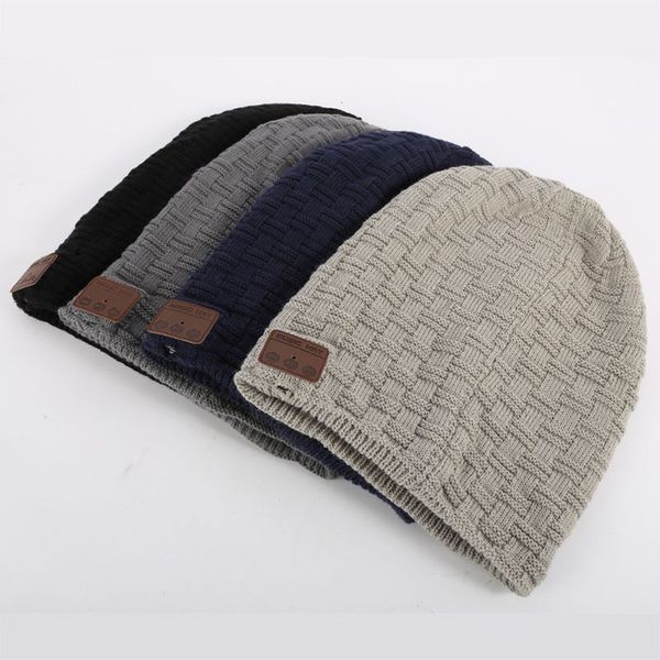 

winter warm wireless bluetooth thick knit beanie hat include built-in stereo headphone earphone and microphone