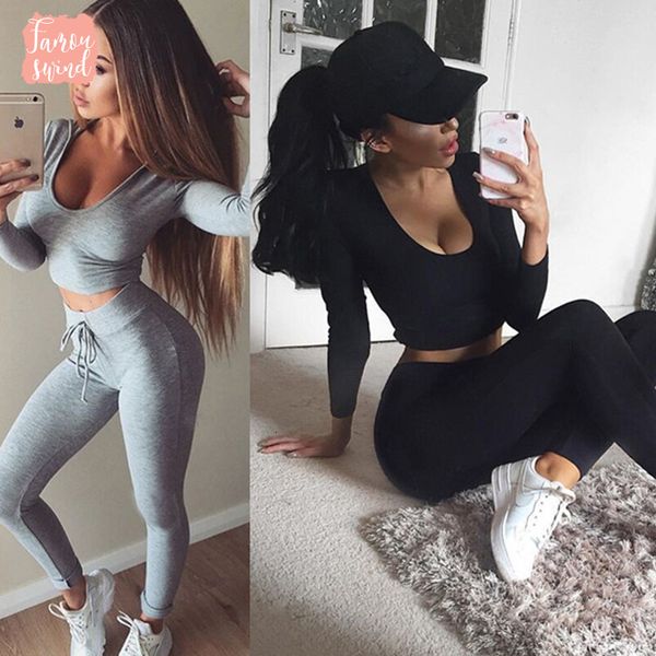 

sportwear женщины частей комплекта повседневный длинным рукавом 2 шт две набор женщин из двух частей нижнее гетры женщин, Gray