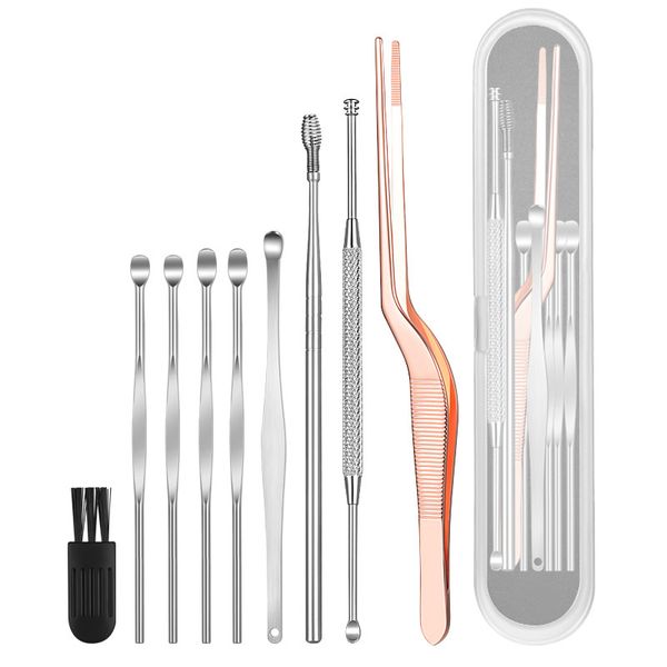 

amsic 8pcs stainless steel ear pick wax curette remover cleaner tool earpick