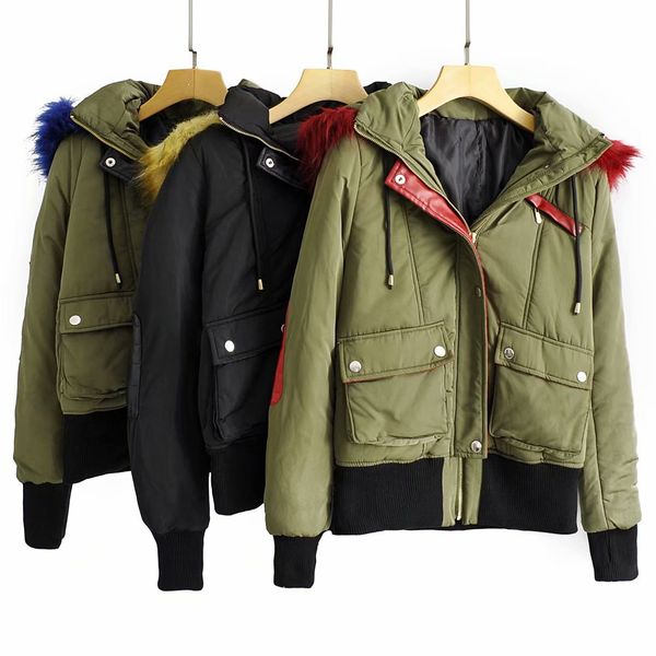 

parka women winter coats pockets casual fur hooded jackets women thick warm winter parkas female overcoat coat 2019, Black