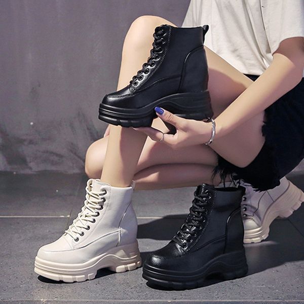 

leather high heels woman ankle boots short plush warm winter shoes 2019 women casual ankle boot rubber sole female winter boot, Black