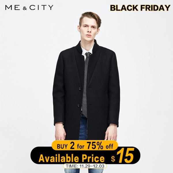 

me&city winter woolen jacket men's high-quality city wool coat casual slim personality business handsome woolen coat, Black