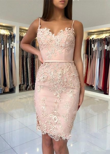 

cocktail dresses blush pink homecoming dresses lace appliques short mini spaghetti sheath sweetheart party graduation gowns 14, Black