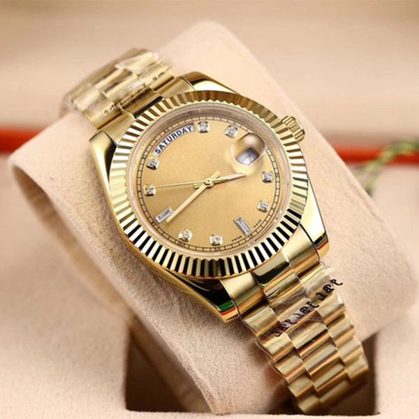 

2020 моды мужские автоматические золотые часы 40мм классический дата день механическое движение наручные часы сапфир полный нержавеющей стал, Slivery;brown