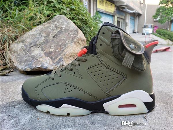 

authentic travis scott air 6 medium olive suede cactus jack 184airjordan man basketball shoes retro glow in the dark cn1084-200 with box