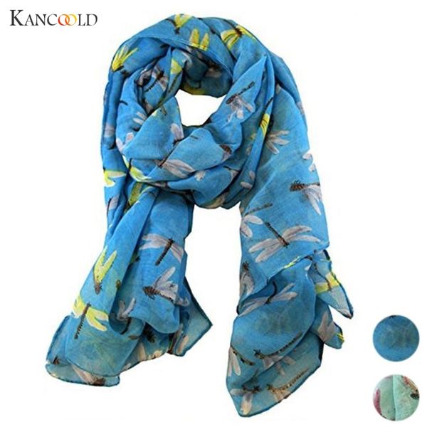 

kancoold women scarf socks lady womens silk scarf long cute dragonfly print wraps shawl soft scarves style apr13, Blue;gray