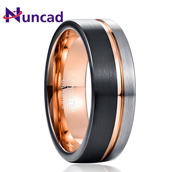 

nuncad new fashion rose gold groove woman men's tungsten carbide ring classic wedding brushed black male jewelry rings for band, Slivery;golden
