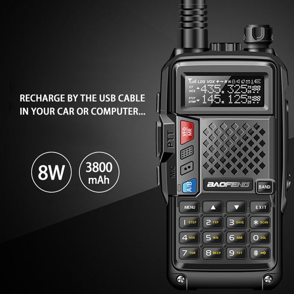 

Baofeng 2019 BF-UVB3 PLUS 8W высокой мощности УВЧ / ОВЧ Dual Band 10KM Диапазон Thickenbattery Walkie Talkie Multiple з