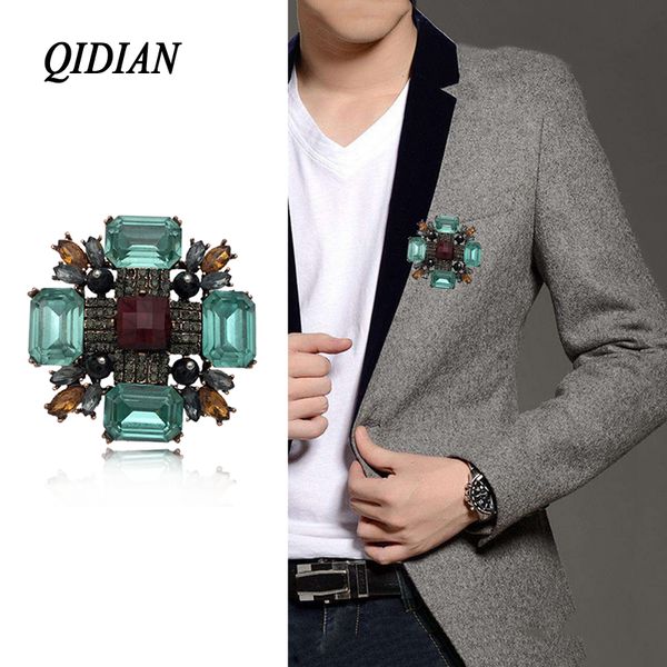 

qidian large crystal cross brooches for men women clothing fashion vintage pin party wedding accessories new design corsage gift, Gray