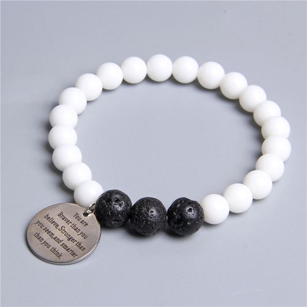 

natural black and whie round flat plate pendant bracelets for men women charm protection bracelet chain for couples jewelry gift