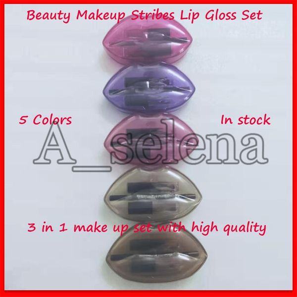 

2020 beauty makeup stribes lip gloss set 5 colors box liquid lipstick+lip contour liner pencil collection matte lipgloss kit