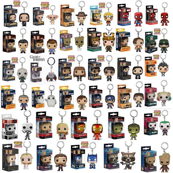 

funko pop harry potter keychain marvel stranger things spider-man captain america sailor moon game of thrones with box action figure keyring, Slivery;golden