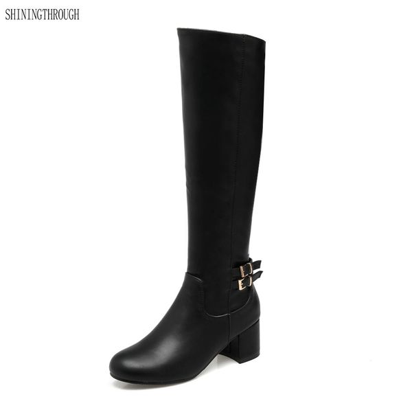 

2018 new thick high heel boots woman elegant knee high women boots work shoes woman ladies large size 34-43, Black